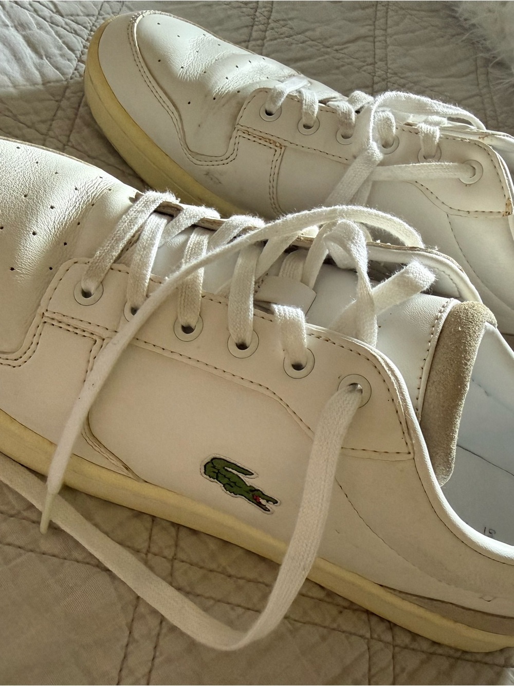 Lacoste White Low-Top Leather Sneakers with Green Accent